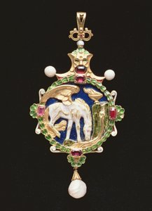 Colgante de Pegaso con miniatura de Miss Edith Emily Cooper, cerrado, 1901